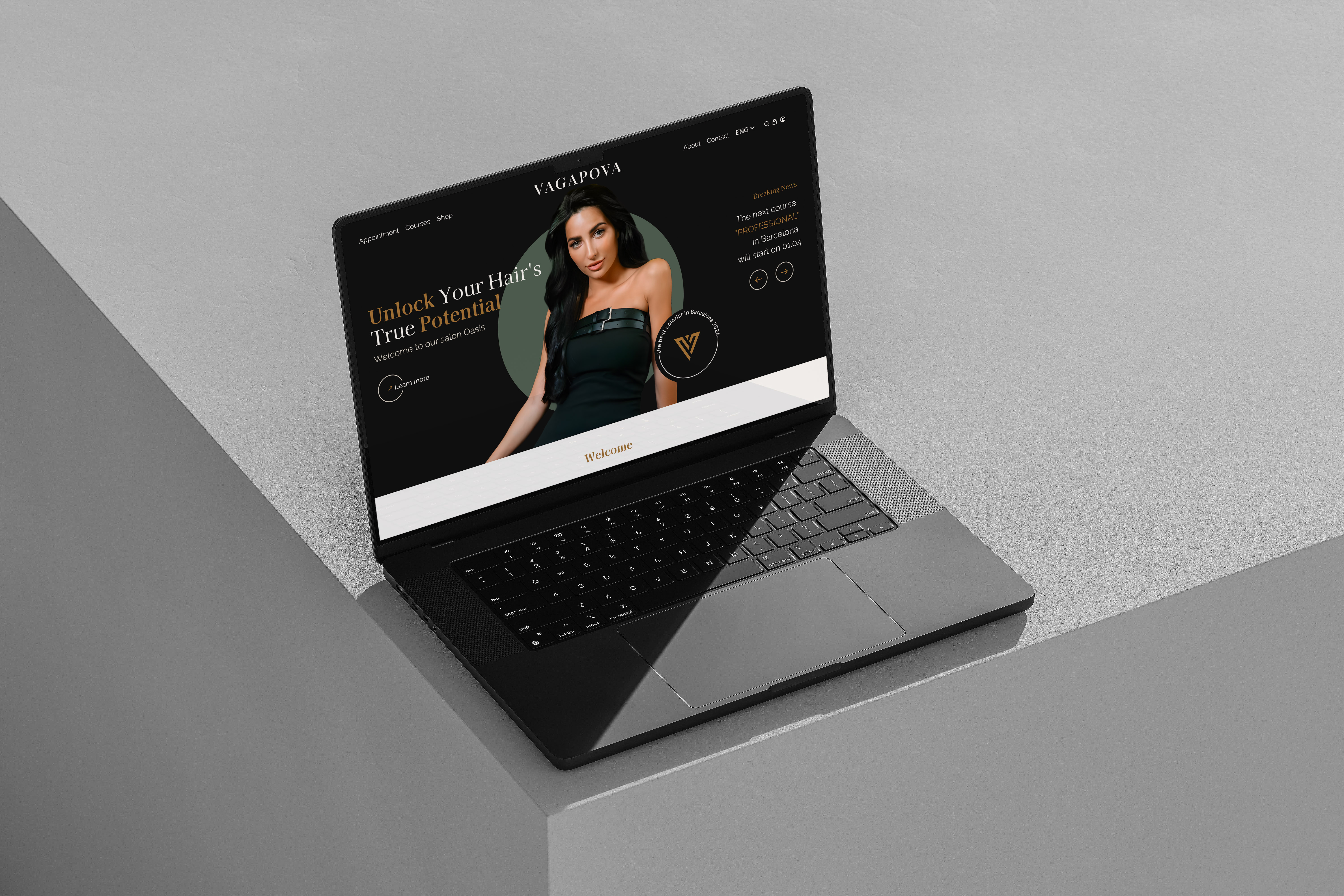 Laptop mockup displaying the Vagapova website